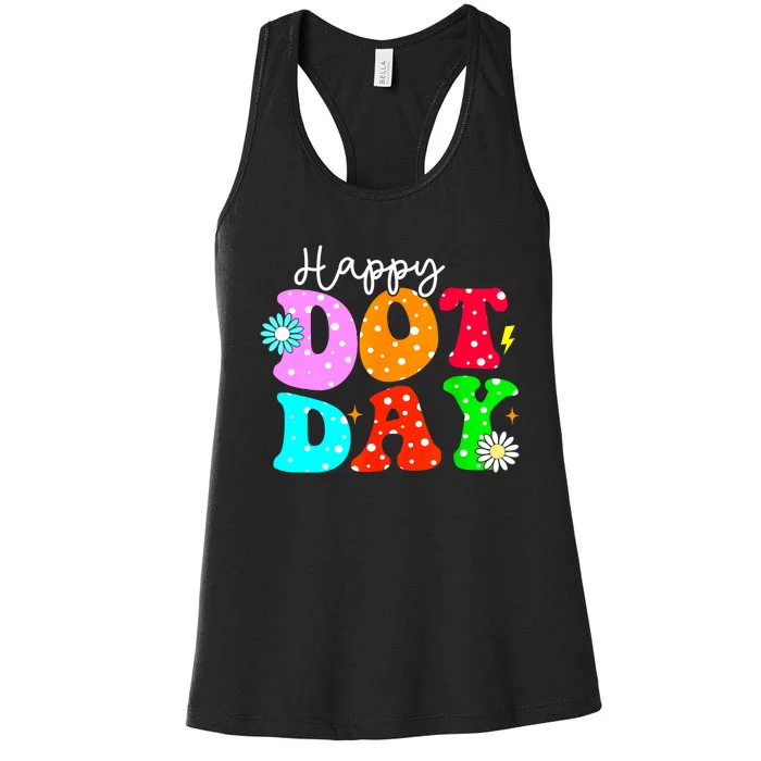 Groovy Hippie Flowers Smile Face Teacher Gift Happy Dot Day Gift Women's Racerback Tank