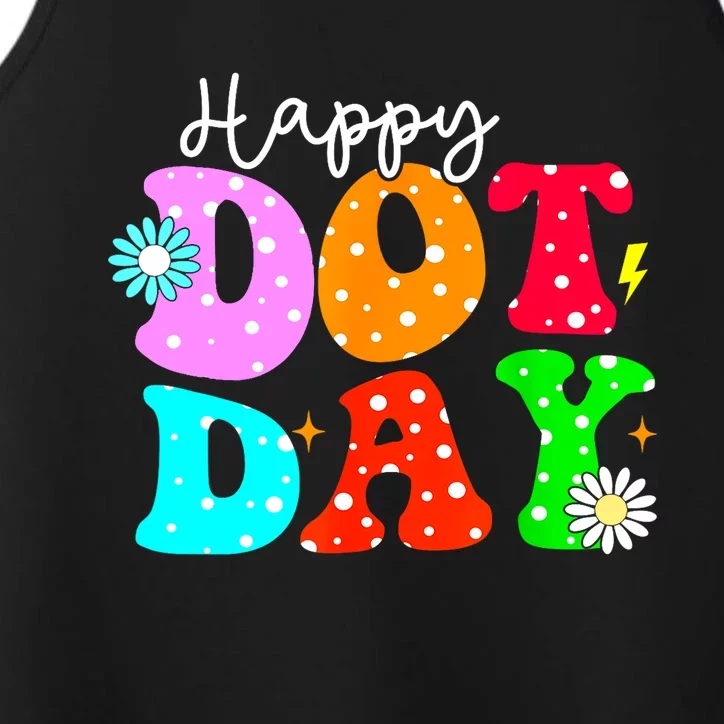 Groovy Hippie Flowers Smile Face Teacher Gift Happy Dot Day Gift Performance Tank