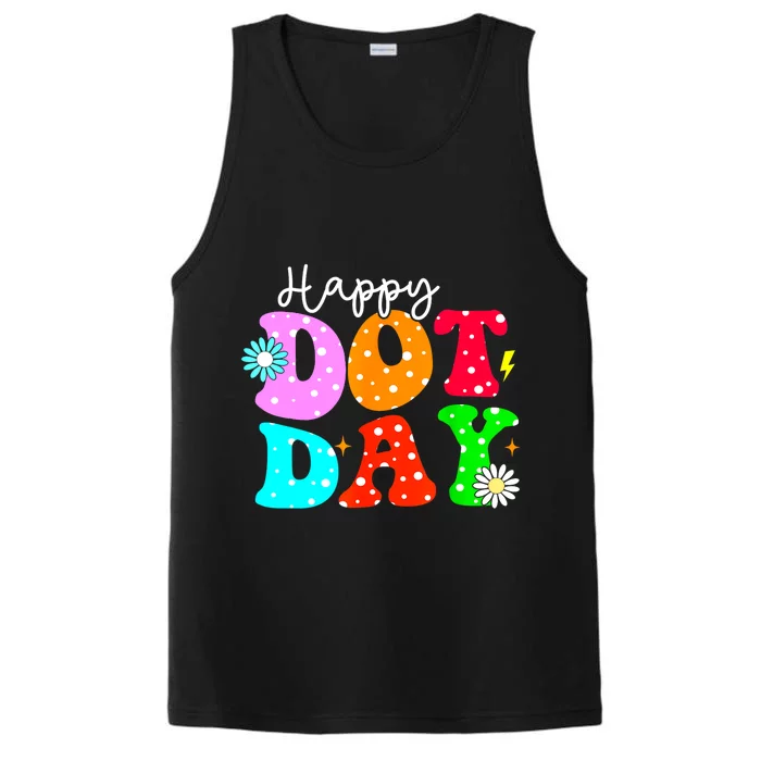 Groovy Hippie Flowers Smile Face Teacher Gift Happy Dot Day Gift Performance Tank