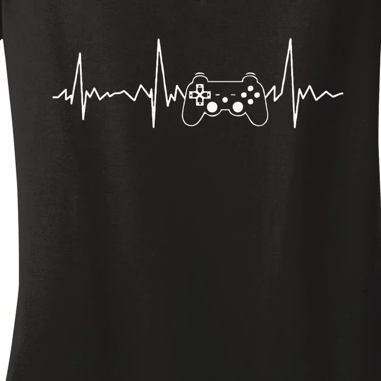 Gamer Heartbeat Funny Video Game Gift Gamer Women's V-Neck T-Shirt