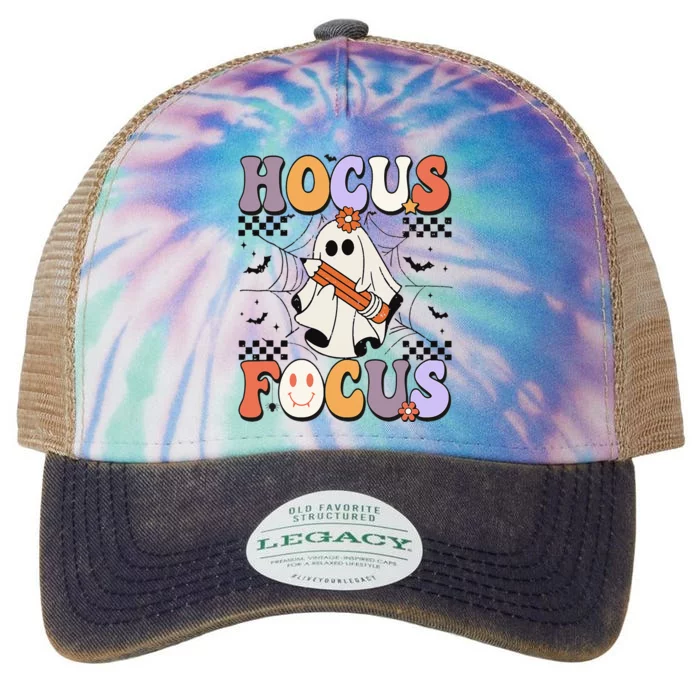 Groovy Hocus Focus Funny Teacher Halloween Costume Legacy Tie Dye Trucker Hat