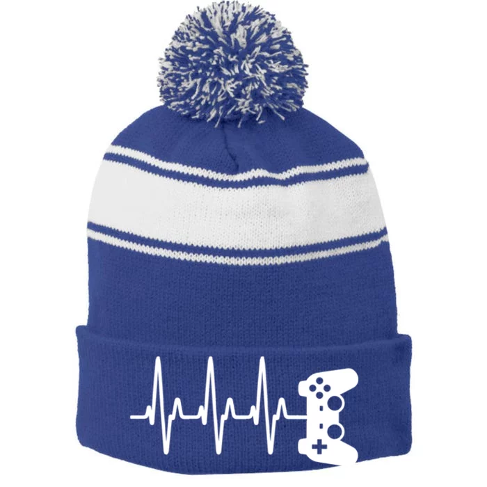 Gamer Heartbeat For Gaming Gift Stripe Pom Pom Beanie