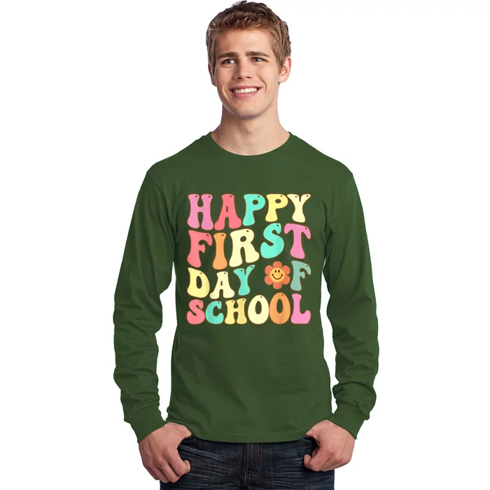 Groovy Happy First Day Of School Teacher Kids Back To School Long Sleeve Shirt