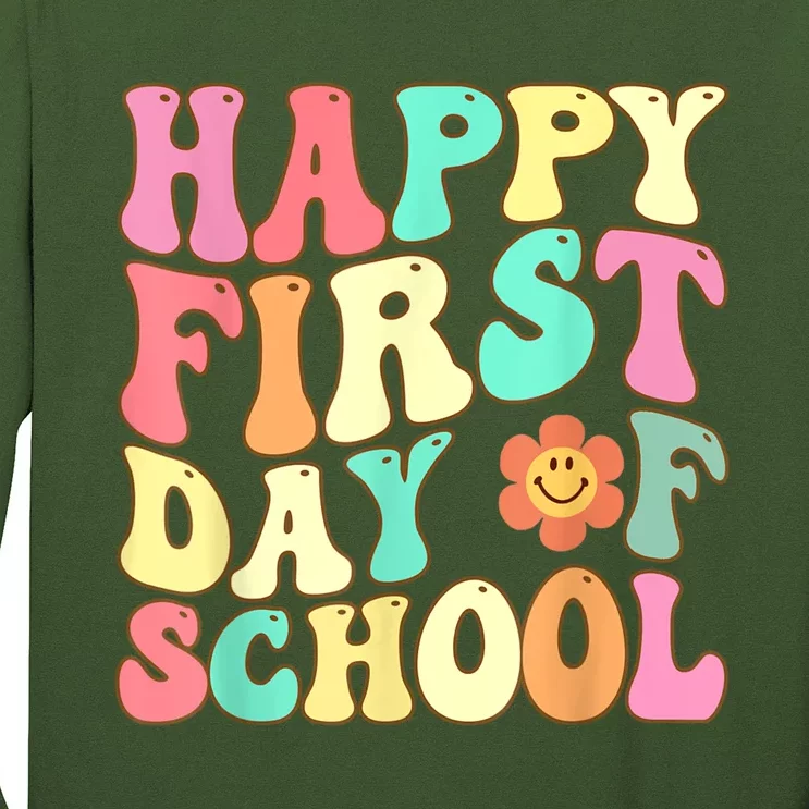 Groovy Happy First Day Of School Teacher Kids Back To School Long Sleeve Shirt