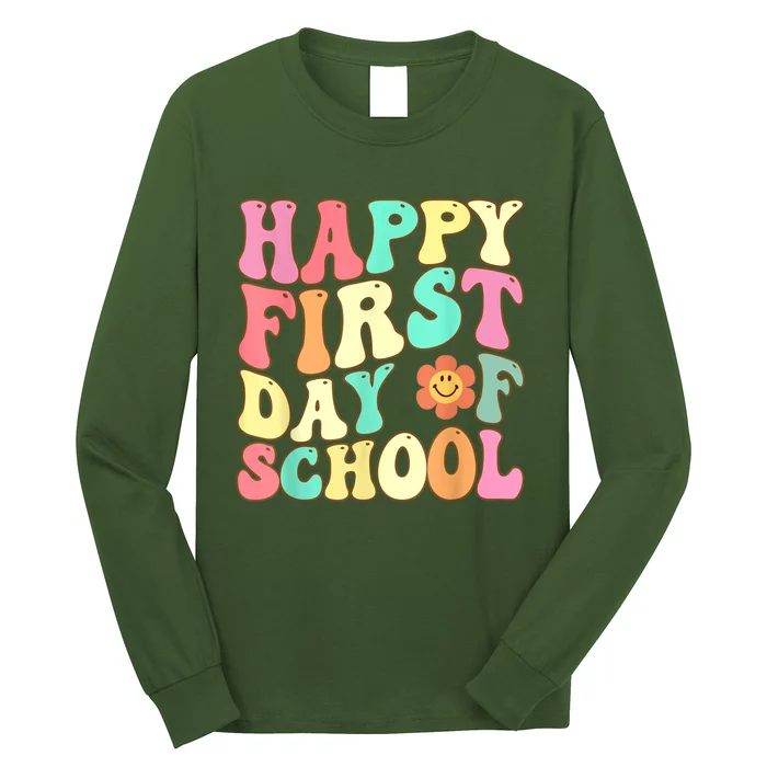 Groovy Happy First Day Of School Teacher Kids Back To School Long Sleeve Shirt