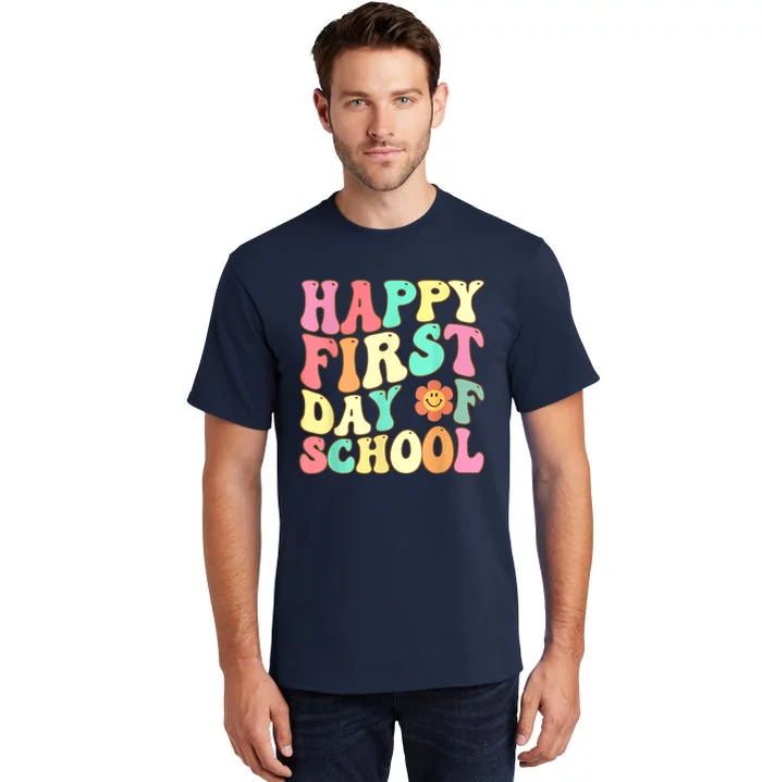 Groovy Happy First Day Of School Teacher Kids Back To School Tall T-Shirt