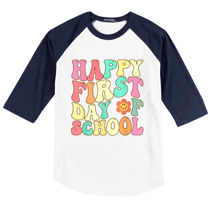 Groovy Happy First Day Of School Teacher Kids Back To School Baseball Sleeve Shirt