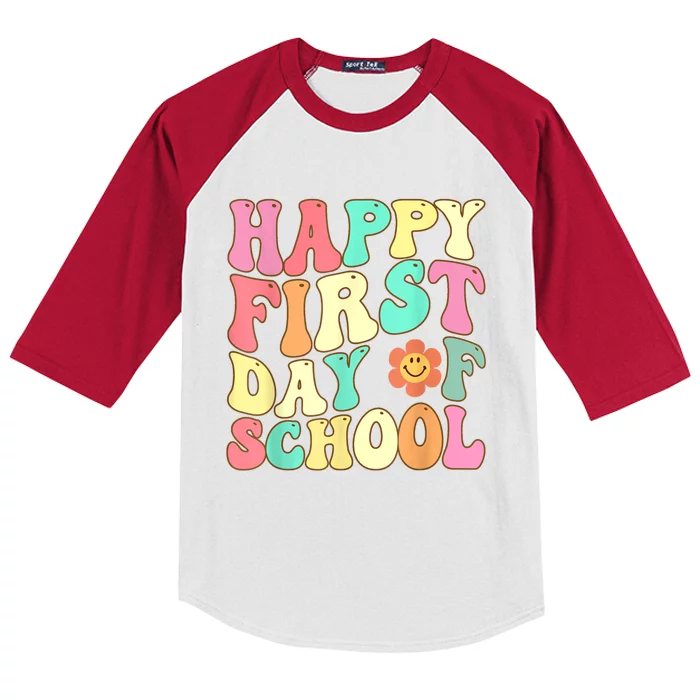 Groovy Happy First Day Of School Teacher Kids Back To School Kids Colorblock Raglan Jersey