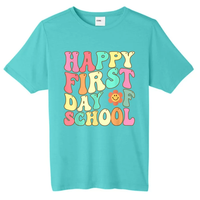 Groovy Happy First Day Of School Teacher Kids Back To School ChromaSoft Performance T-Shirt