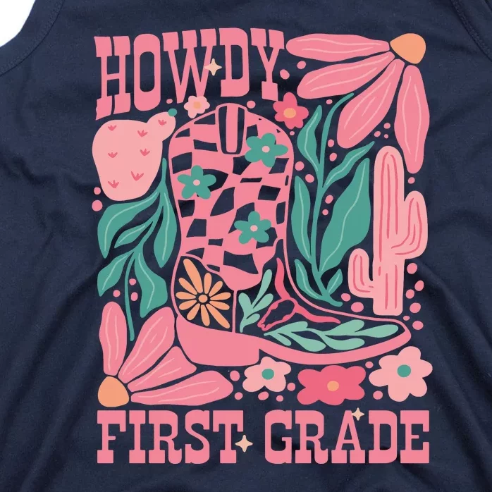 Groovy Howdy First Grade Cowboy Teacher Tank Top