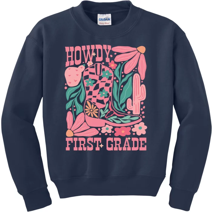 Groovy Howdy First Grade Cowboy Teacher Kids Sweatshirt