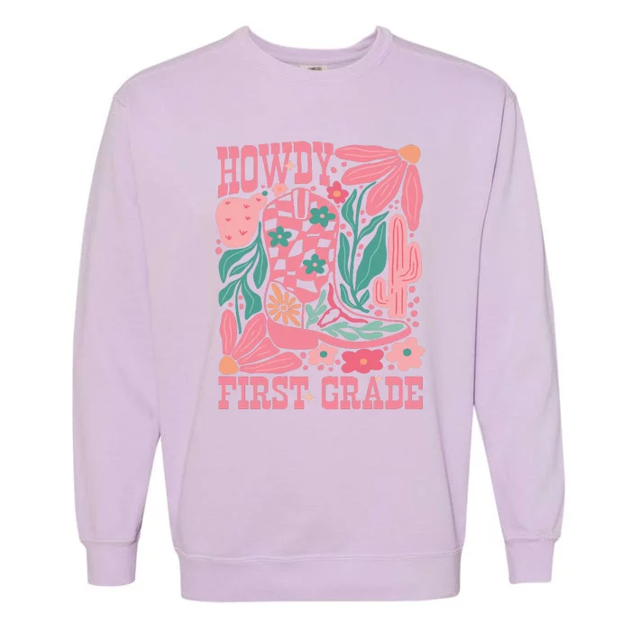 Groovy Howdy First Grade Cowboy Teacher Garment-Dyed Sweatshirt