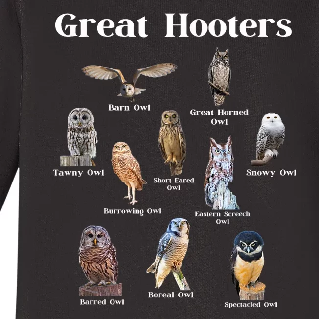 Great Hooter Funny Owl Lover Birding Birdwatcher Dad Joke Baby Long Sleeve Bodysuit