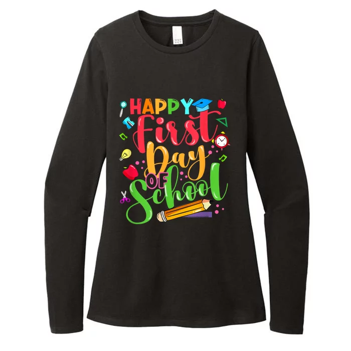 Groovy Happy First Day Of School Teacher Kids Back To School Womens CVC Long Sleeve Shirt