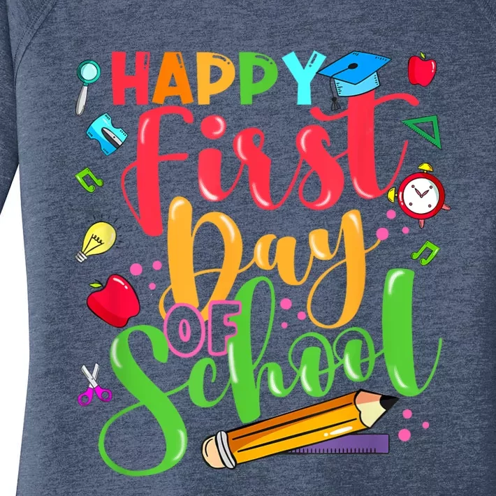 Groovy Happy First Day Of School Teacher Kids Back To School Women's Perfect Tri Tunic Long Sleeve Shirt