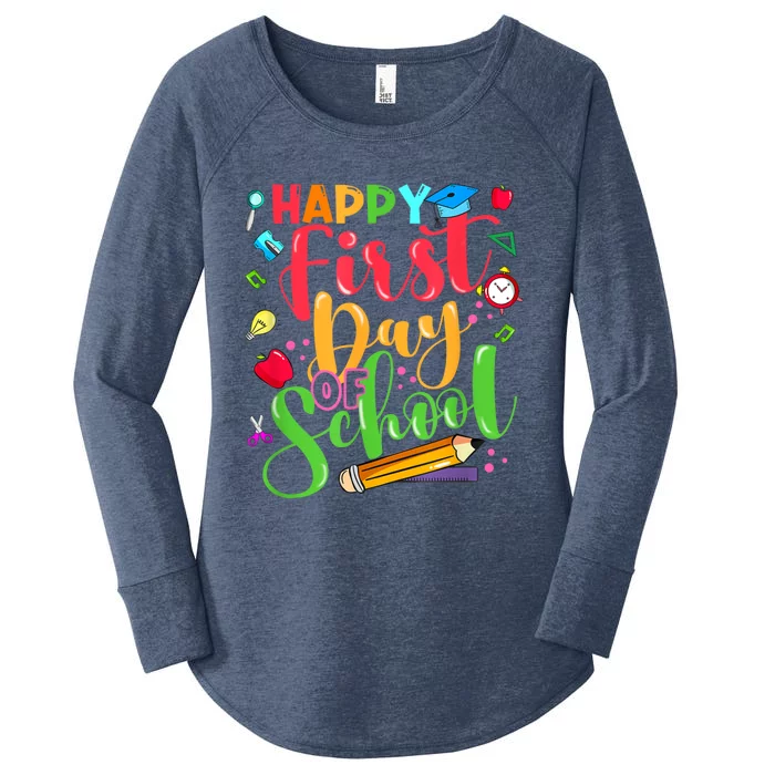 Groovy Happy First Day Of School Teacher Kids Back To School Women's Perfect Tri Tunic Long Sleeve Shirt