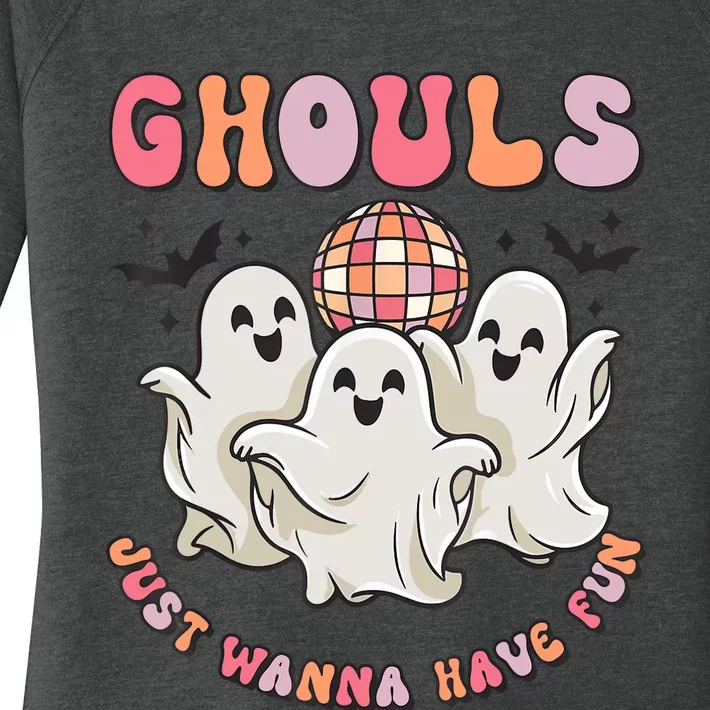 Groovy Halloween Ghouls Just Wanna Have Fun Dancing Ghost Women's Perfect Tri Tunic Long Sleeve Shirt