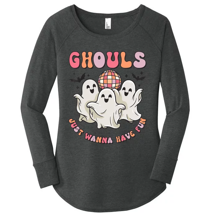 Groovy Halloween Ghouls Just Wanna Have Fun Dancing Ghost Women's Perfect Tri Tunic Long Sleeve Shirt