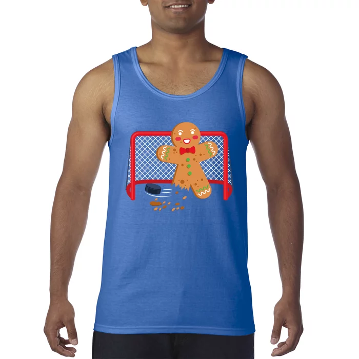 Gingerbread Hockey Goal Keeper Funny Christmas Pajama Gift Tank Top