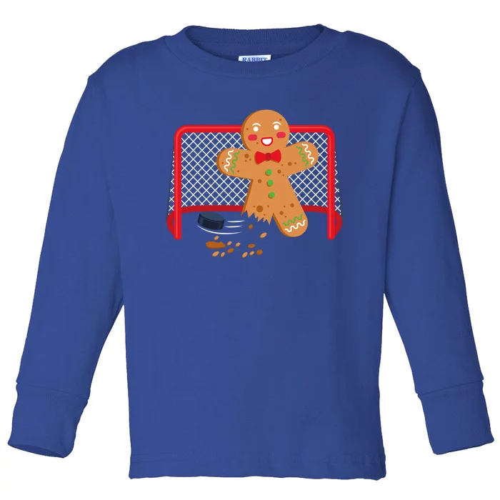 Gingerbread Hockey Goal Keeper Funny Christmas Pajama Gift Toddler Long Sleeve Shirt