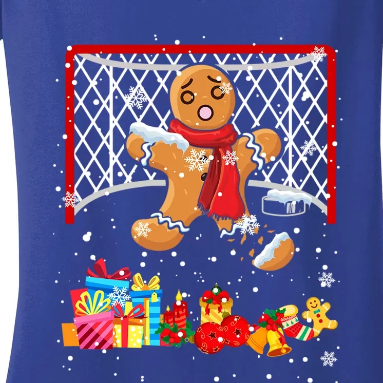 Gingerbread Hockey Goalie Xmas Gingerbread Hockey Player Great Gift Women's V-Neck T-Shirt