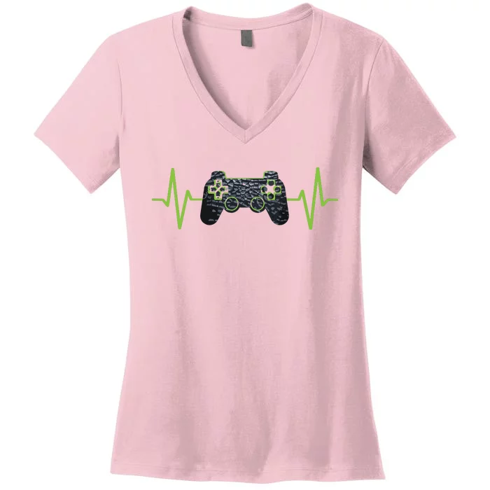 Gamer Heartbeat Gaming Video Games Girls Teens Women's V-Neck T-Shirt