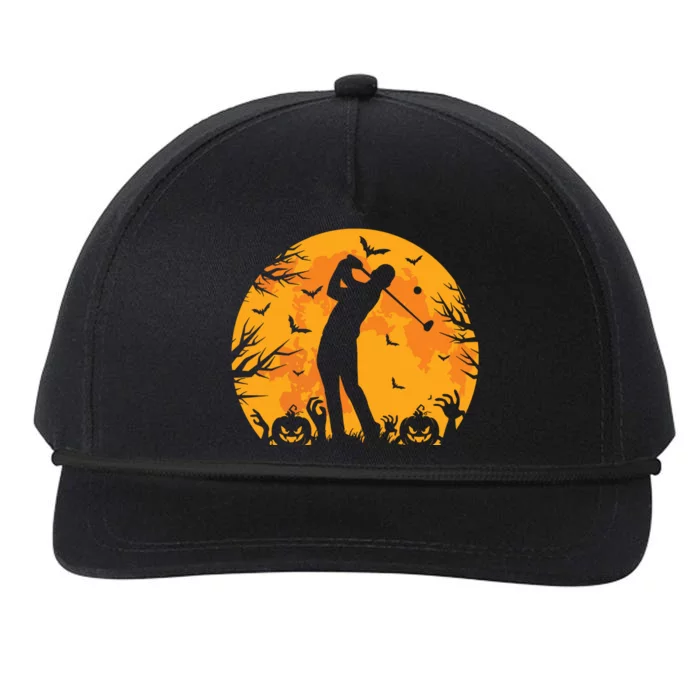 Golfing Halloween Golfer Pumpkin Spooky Golf Halloween Snapback Five-Panel Rope Hat