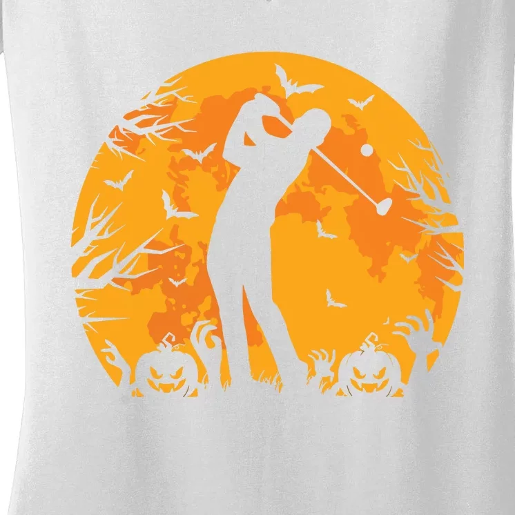 Golfing Halloween Golfer Pumpkin Spooky Golf Halloween Women's V-Neck T-Shirt