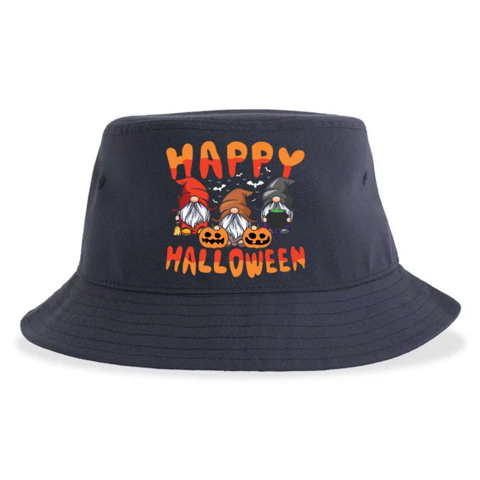 Gnomes Halloween Greeting Holiday Pumpkin Creepy Halloween Sustainable Bucket Hat