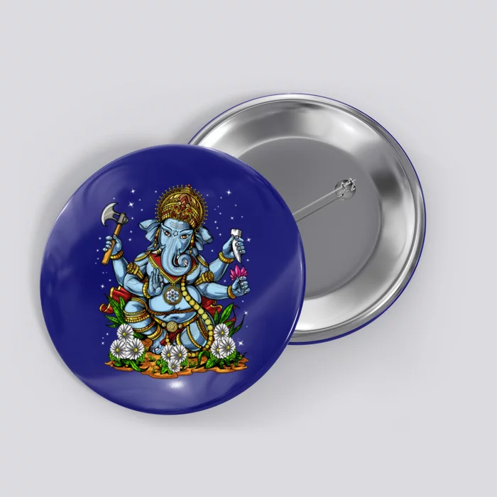 Ganesha Hindu God Elephant Spiritual Yoga Meditation Hippie Gift Button