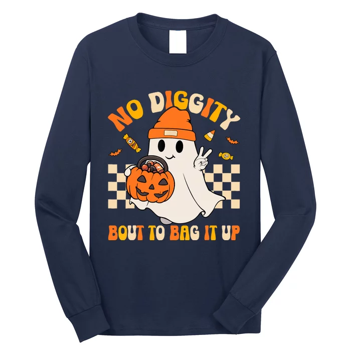 Groovy Halloween Ghost Boo No Diggity Bout To Bag It Up Long Sleeve Shirt