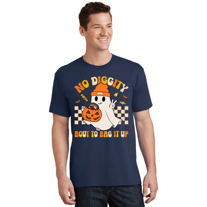 Groovy Halloween Ghost Boo No Diggity Bout To Bag It Up T-Shirt