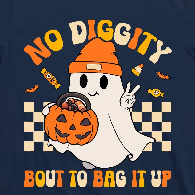 Groovy Halloween Ghost Boo No Diggity Bout To Bag It Up T-Shirt