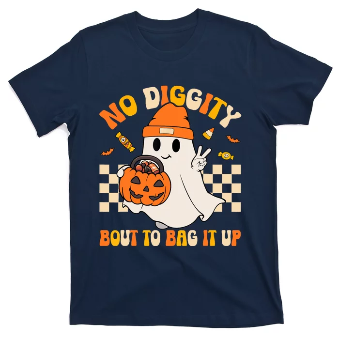 Groovy Halloween Ghost Boo No Diggity Bout To Bag It Up T-Shirt