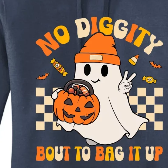 Groovy Halloween Ghost Boo No Diggity Bout To Bag It Up Women's Pullover Hoodie