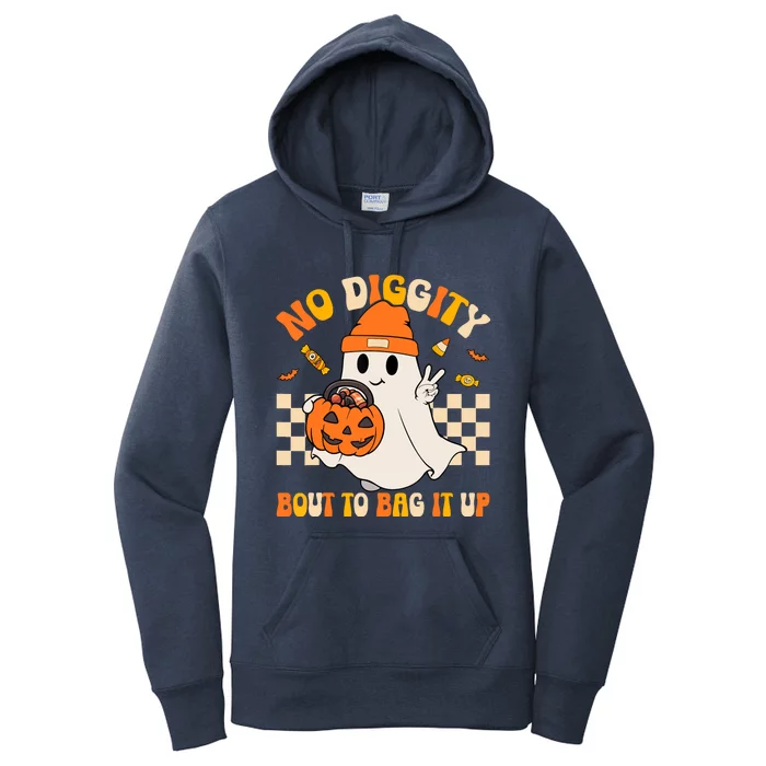 Groovy Halloween Ghost Boo No Diggity Bout To Bag It Up Women's Pullover Hoodie