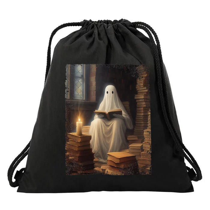 Gothic Halloween Ghost Reading Book Window Dark Academia Drawstring Bag