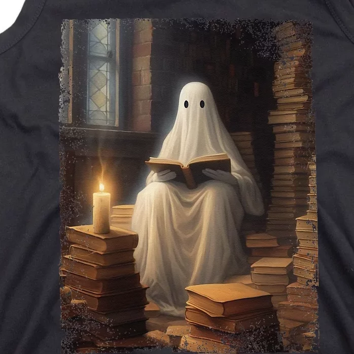 Gothic Halloween Ghost Reading Book Window Dark Academia Tank Top