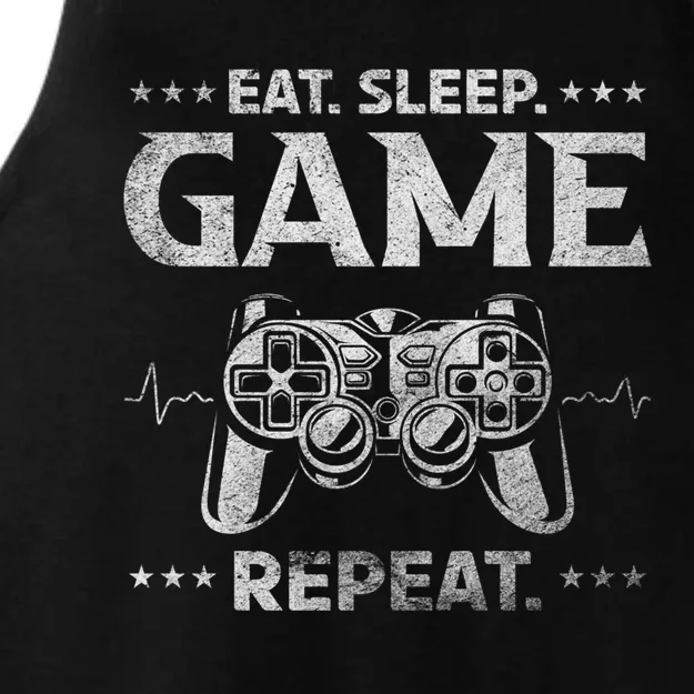 Gamer Heartbeat Gaming Eat Sleep Game Repeat Cool Gift Ladies Tri-Blend Wicking Tank