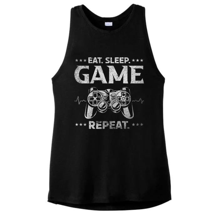 Gamer Heartbeat Gaming Eat Sleep Game Repeat Cool Gift Ladies Tri-Blend Wicking Tank