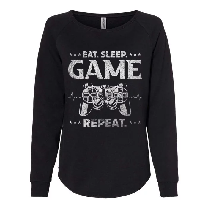 Gamer Heartbeat Gaming Eat Sleep Game Repeat Cool Gift Womens California Wash Sweatshirt