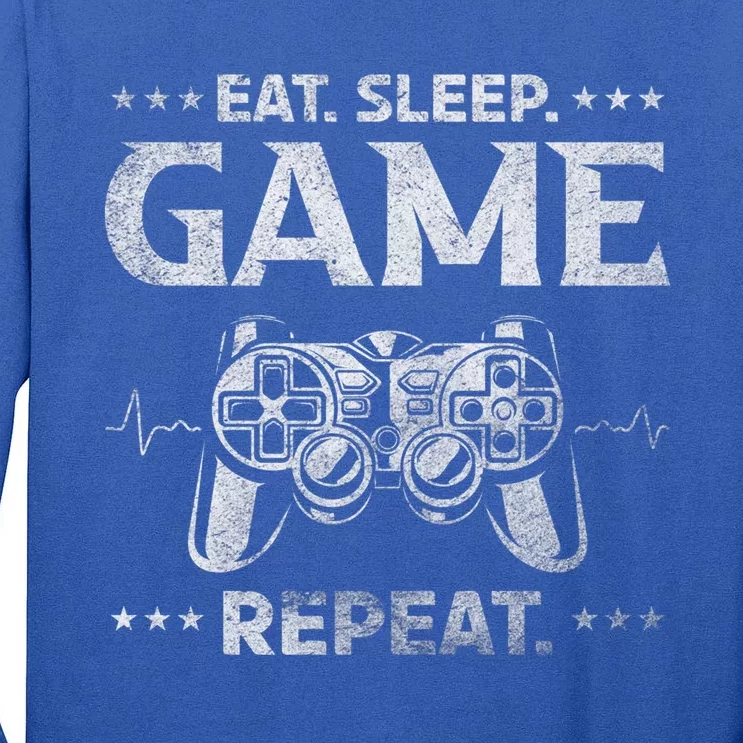 Gamer Heartbeat Gaming Eat Sleep Game Repeat Cool Gift Tall Long Sleeve T-Shirt