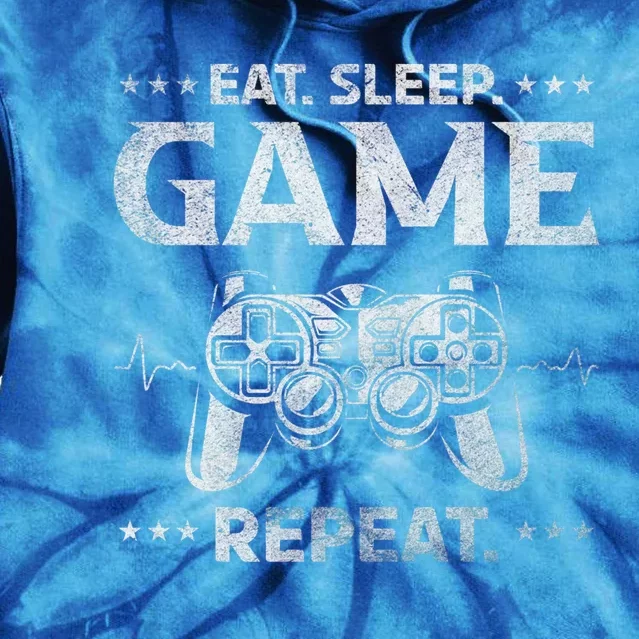 Gamer Heartbeat Gaming Eat Sleep Game Repeat Cool Gift Tie Dye Hoodie