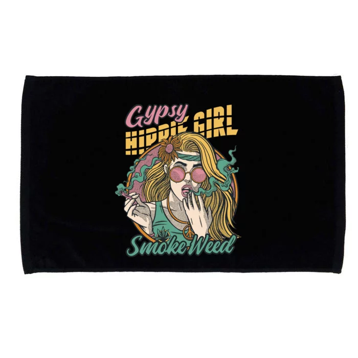 Gypsy Hippie Girl Smoke Weed Retro Microfiber Hand Towel