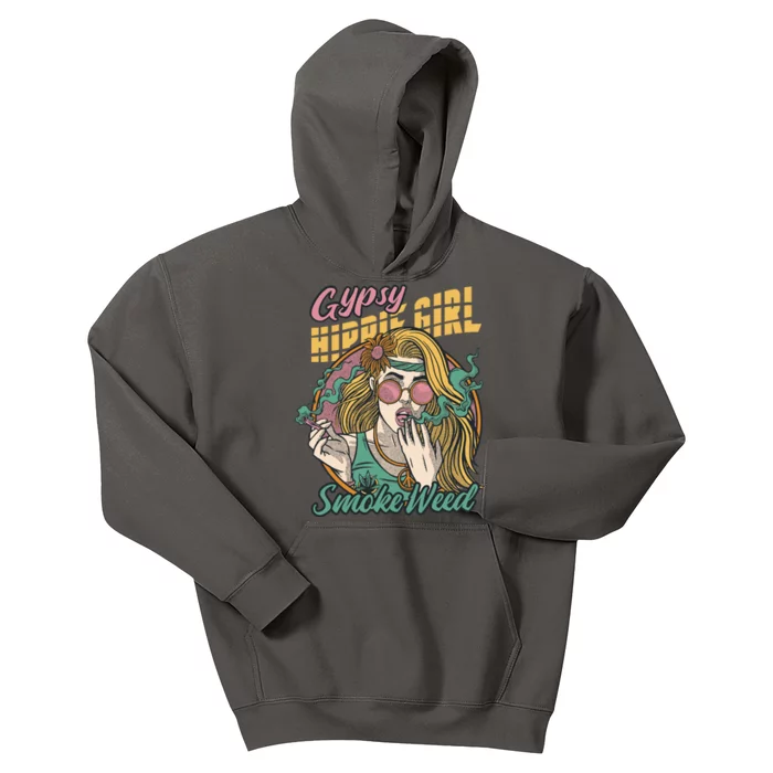 Gypsy Hippie Girl Smoke Weed Retro Kids Hoodie