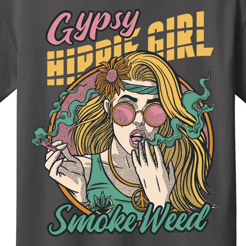 Gypsy Hippie Girl Smoke Weed Retro Kids T-Shirt