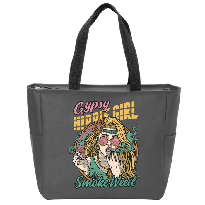 Gypsy Hippie Girl Smoke Weed Retro Zip Tote Bag