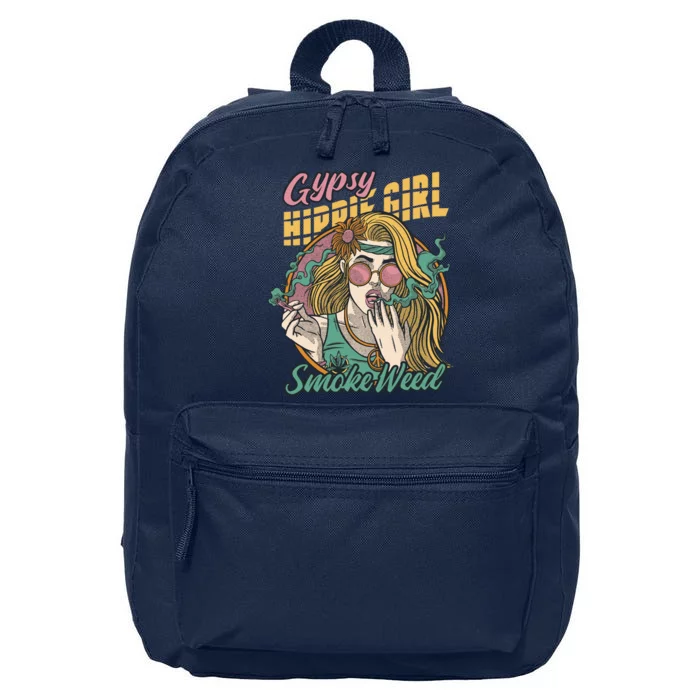 Gypsy Hippie Girl Smoke Weed Retro 16 in Basic Backpack