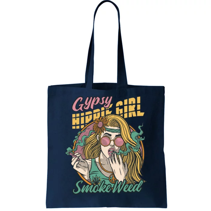 Gypsy Hippie Girl Smoke Weed Retro Tote Bag