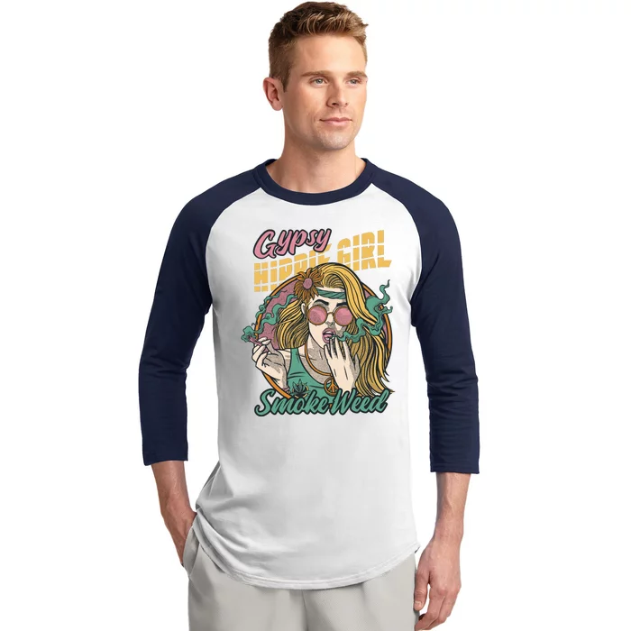 Gypsy Hippie Girl Smoke Weed Retro Baseball Sleeve Shirt